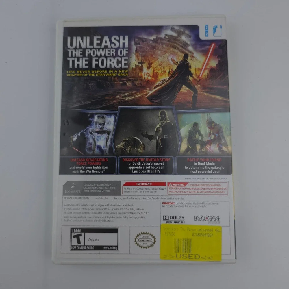 LucasArts‎ Star Wars The Force Unleashed Nintendo Wii Video Game Good CIB